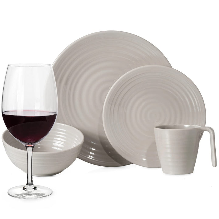 Melamin Camping Geschirr Set 4 Personen Coffee 16 Teilig + Timo Gläser Rot Weingläser Tafelgeschirr