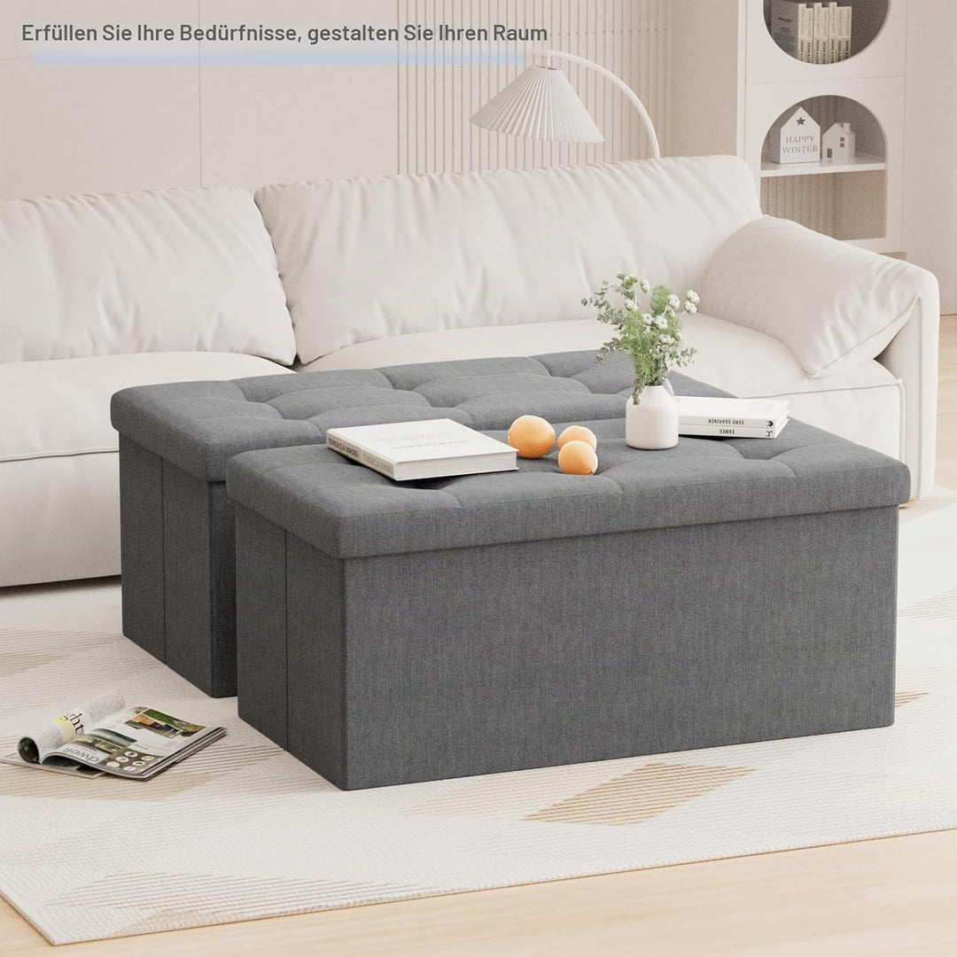 BRIAN &amp; DANY Faltbarer sitzhocker Leinen Sitzbank mit Stauraum, Dunkelgrau, 76 x 38 x 38cm, Dunkelgr