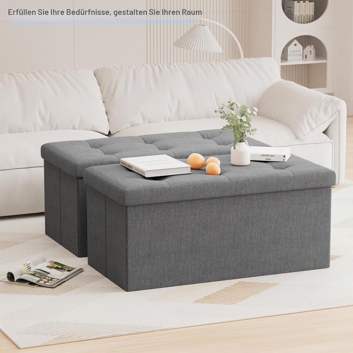 BRIAN &amp; DANY Faltbarer sitzhocker Leinen Sitzbank mit Stauraum, Dunkelgrau, 76 x 38 x 38cm, Dunkelgr
