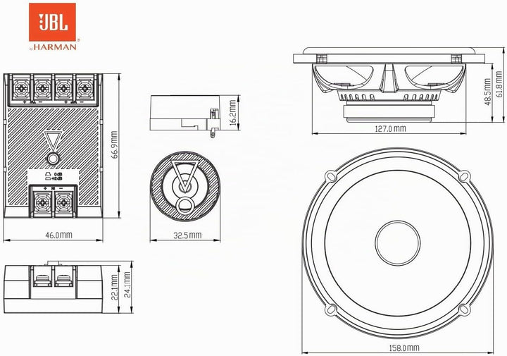 JBL Stage3 607CF 2-Wege Auto Soundsystem - 250 Watt Komponenten Pro Sound Auto Lautsprecher Boxen Se