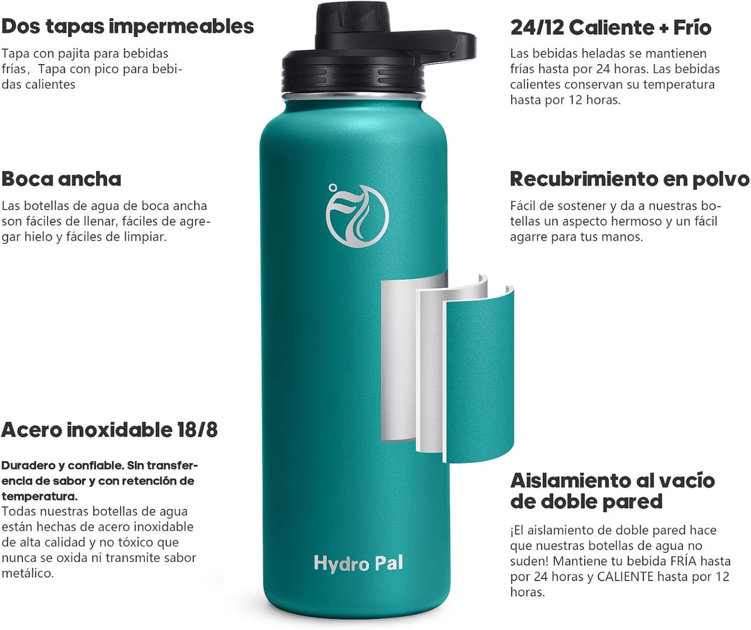 HydroPal Edelstahl Trinkflasche - 750ml, 1L, 1,2L, BPA-Frei, Kohlensäure geeignet, Isolierte Thermos