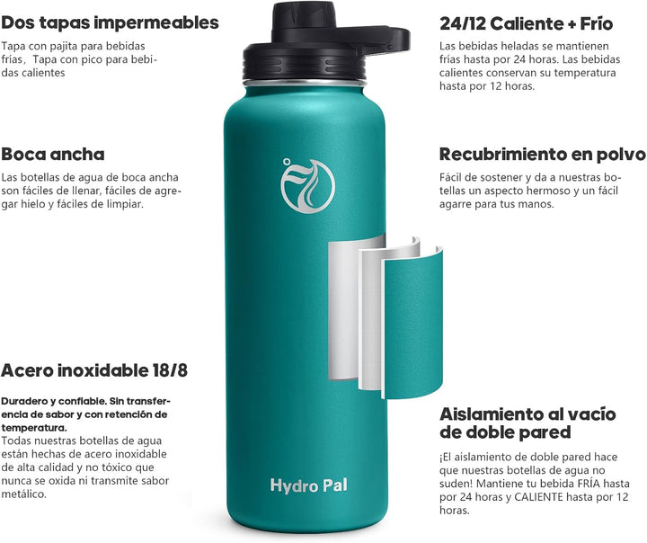 HydroPal Edelstahl Trinkflasche - 750ml, 1L, 1,2L, BPA-Frei, Kohlensäure geeignet, Isolierte Thermos