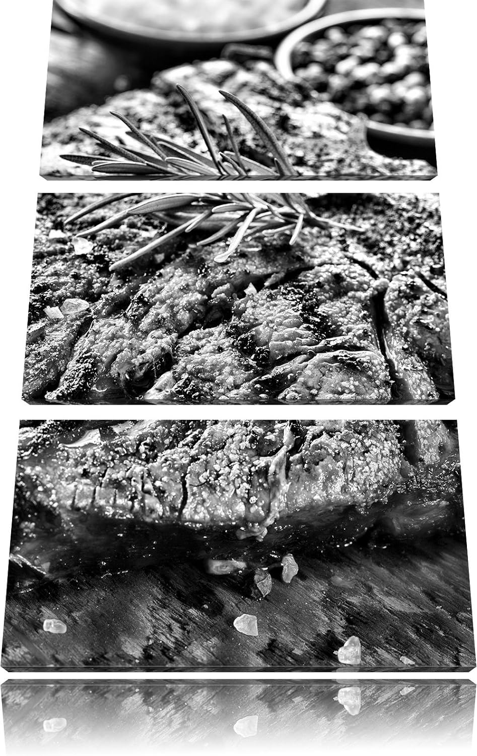 Pixxprint Leckeres Fleisch mit Rosmarin als Leinwandbild/Grösse: 3 Teilig (120x80) / Wandbild/Kunstd