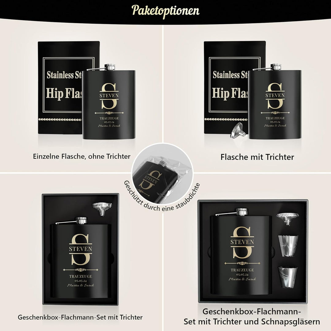 Flachmann Mit Gravur, 4 Stück Flachmänner Personalisiert 227ml/8oz für Trauzeugen Geschenke, Gravier