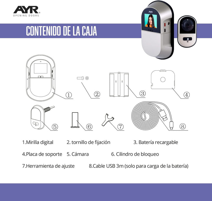 Ayr 757 Türspion Digital WLAN für Tür, Nickel matt
