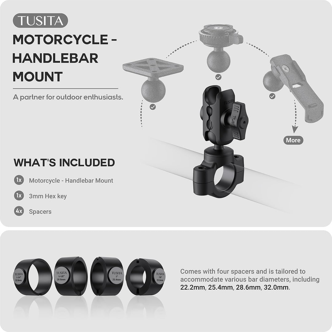 TUSITA Motorrad Lenkerhalterung - Kleine Basis mit Doppeltem Sockelarm Kurz - 1" B Grösse Short Arm,