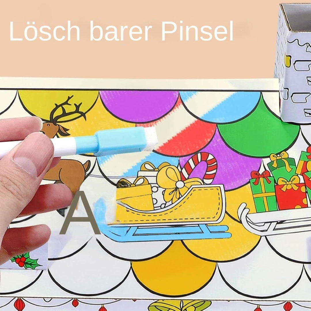 3D Weihnachtshaus aus Pappe | Bastelset mit LED-Beleuchtung | Malen & Bemalen - Bastelspass für Kind