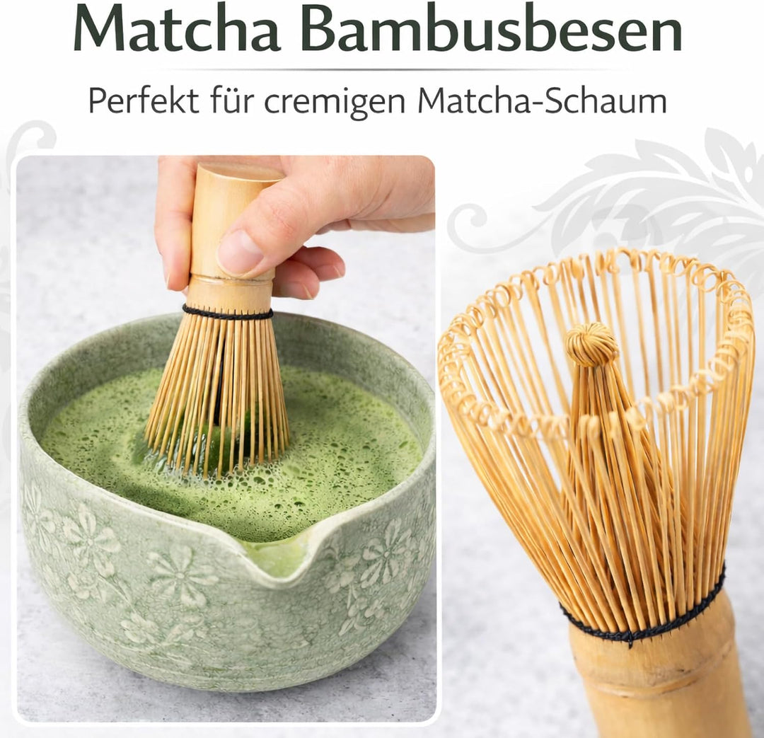 7PCS Matcha Set，500ML Ceramic Matcha Bowl with Spout，Matcha Broom and Holder, Bamboo Scoop, Stainles