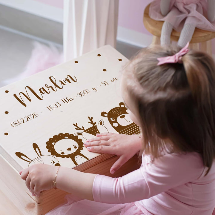 KIDSMOOD - Erinnerungsbox Baby, personalisierte Holzkiste mit Deckel, Ideal zur Aufbewahrung von Eri