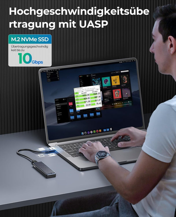 ORICO M.2 NVMe SSD Gehäuse USB-C Adapter 10Gbps USB3.2/ USB3.1 Gen2 für PCIe NVMe M-Key/M+B Key SSD,