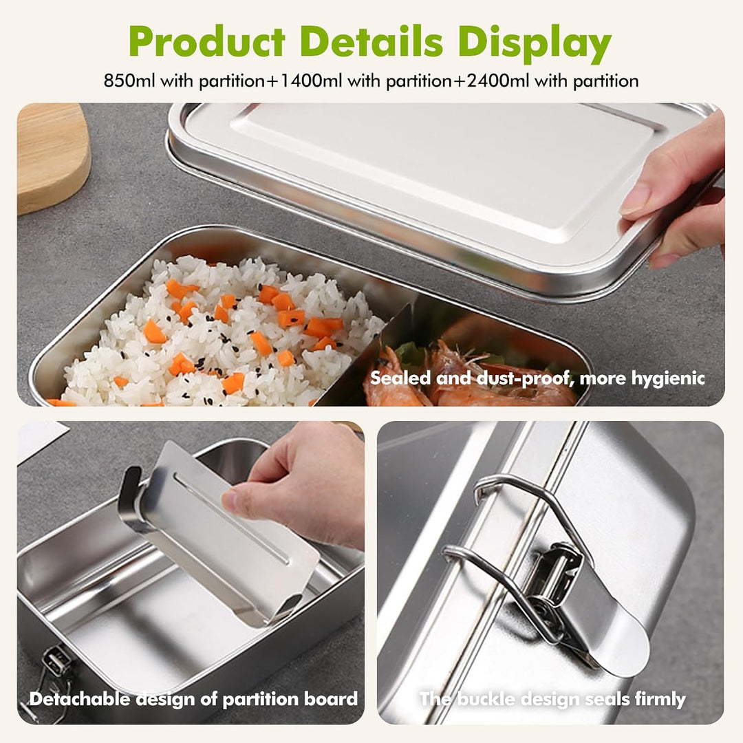 Edelstahl Brotdose, 3er Pack Lunchbox Edelstahl, Vesperdose Volumina 850ml 1400ml 2400ml, Stahl-Brot