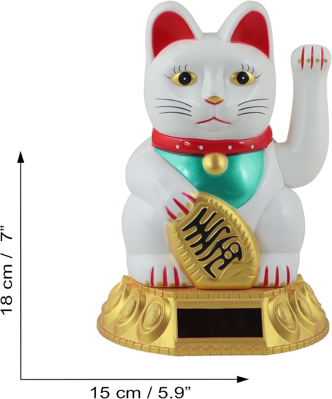 Freak Scene Glückskatze - Maneki-Neko - Winkekatze Solar - runder Sockel - 18 cm - weiss