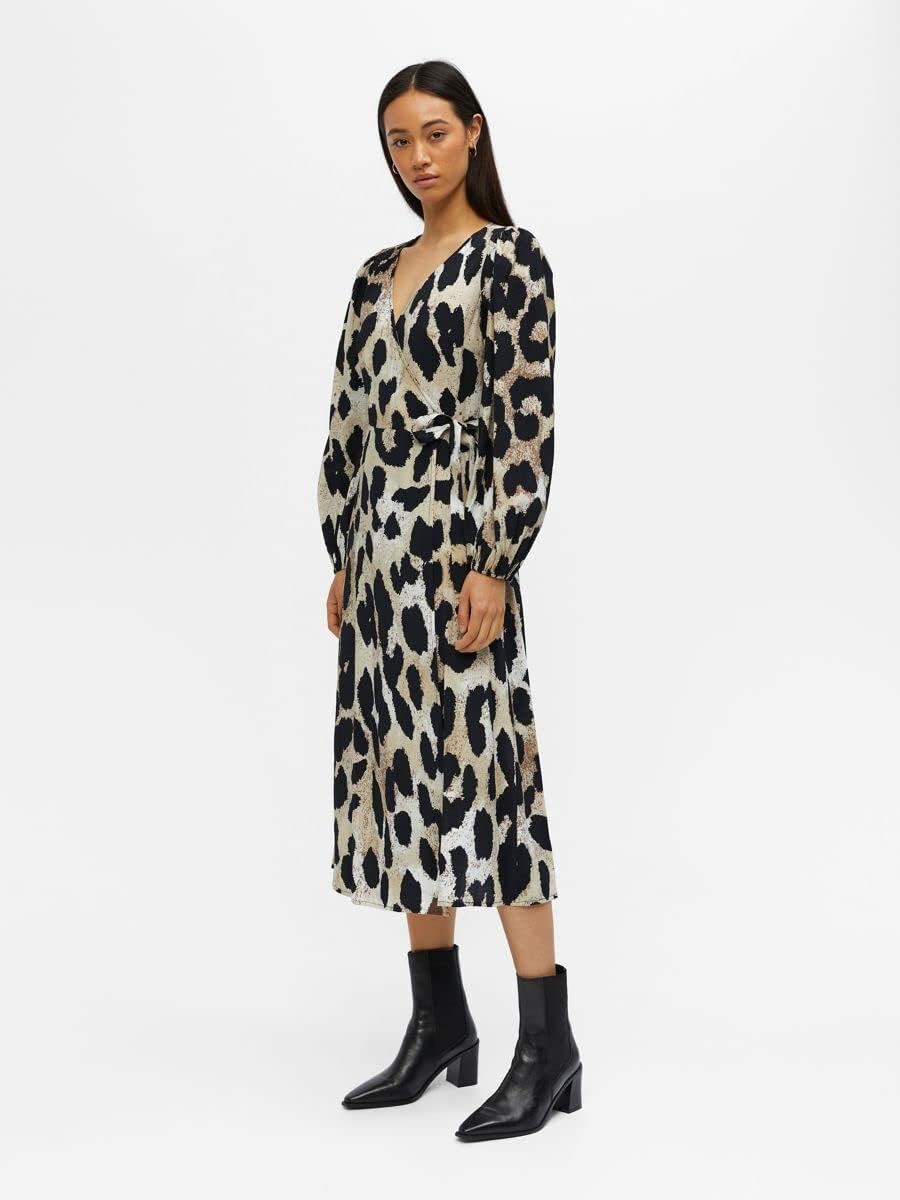 Object Damen Objleonora L/S Wrap Midi Dress Noos Kleid 36 Sandshell, 36 Sandshell