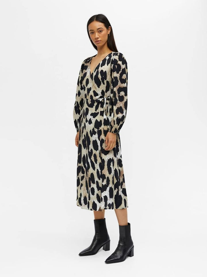 Object Damen Objleonora L/S Wrap Midi Dress Noos Kleid 36 Sandshell, 36 Sandshell