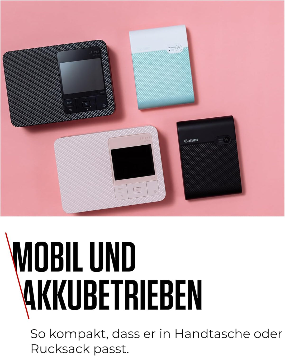 Canon SELPHY SQUARE QX10 Mini Fotodrucker mobil tragbar unterwegs (quadratischer Druck 6,8 x 6,8cm m