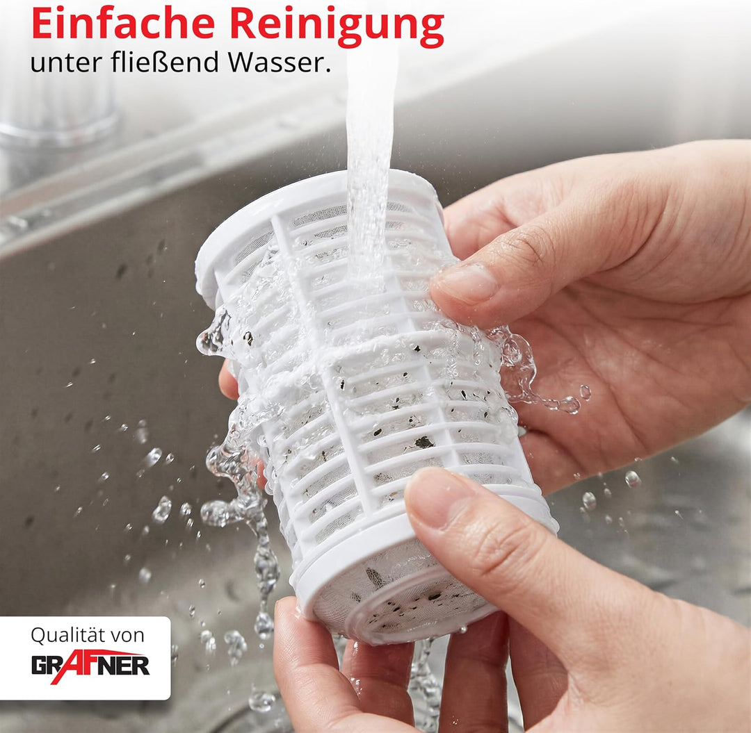 Grafner Vorfilter für Hauswasserwerke und Gartenpumpen, mit Filtereinsatz, platzsparende Ausführung,