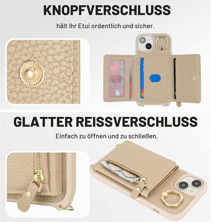 ELTEKER Handyhülle für iPhone 13 Mini Hülle mit Band Kartenfach Ringhalterung Geldbörse,Leder Klapph