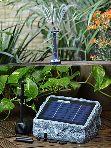 SOLAR TEICHPUMPE GARTENBRUNNEN mit AKKU und LED LICHT - WASSERSPIEL ZIERBRUNNEN VOGELBAD SOLARBRUNNE