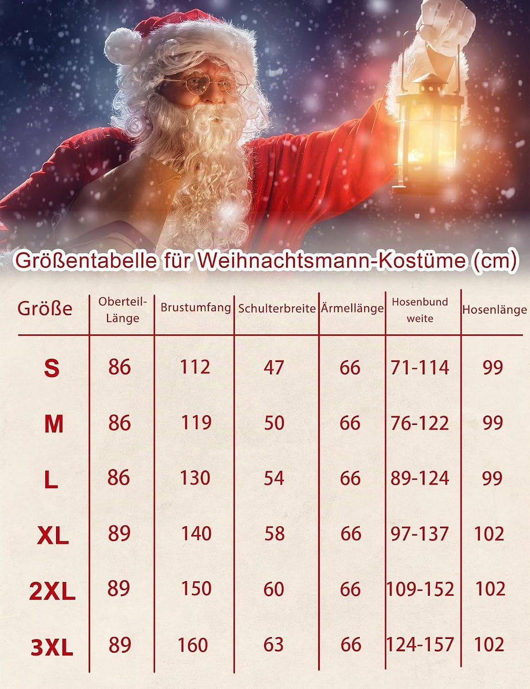 Ahititi Weihnachtsmann Kostüm für Männer Deluxe Erwachsene Santa Anzug Herren Rot 10 teilig Professi