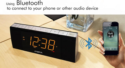 iTOMA RadioWecker mit Bluetooth, FM Radio, Dual Wecker mit Snooze, USB-Aufladung, Auto und manueller