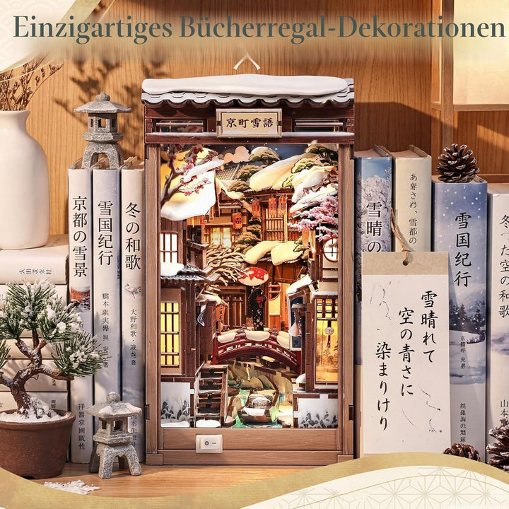 Fsolis Book Nook Kit –Kyoto Snow Whisper Booknook, Japanischer Puppenhaus-Szene, 3D Puzzle Set, Büch