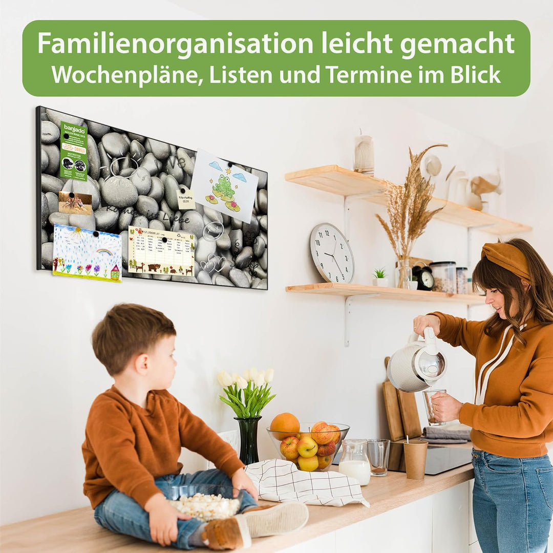 banjado Magnettafel schwarz 78 x 37cm / Magnetwand Metall/Magnetpinnwand als Memoboard/Pinnwand Magn
