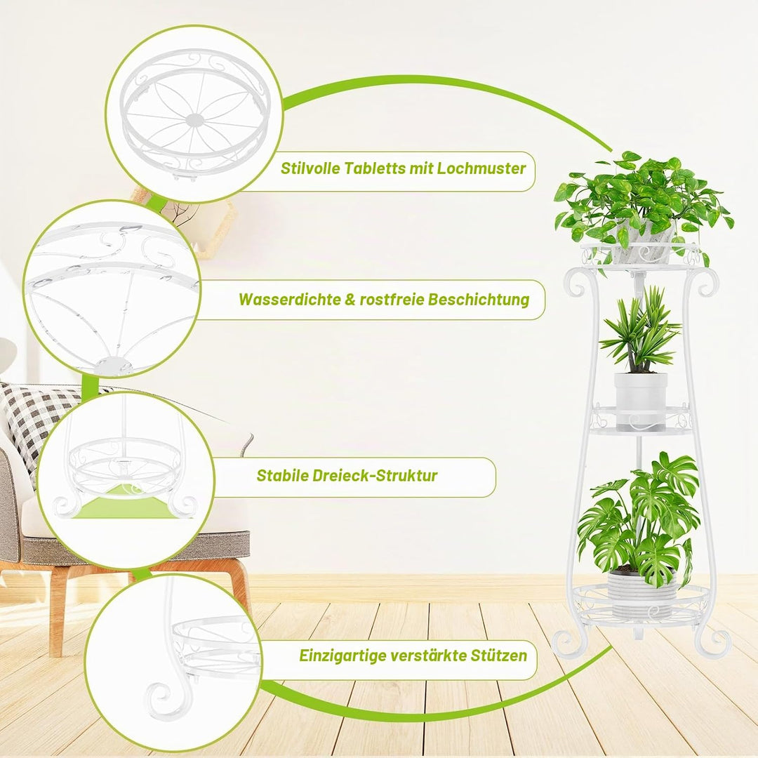 3 Etagen Blumenständer Pflanzenständer Blumenetagere Pflanzenregal aus Metall für grosse Töpfe Indoo