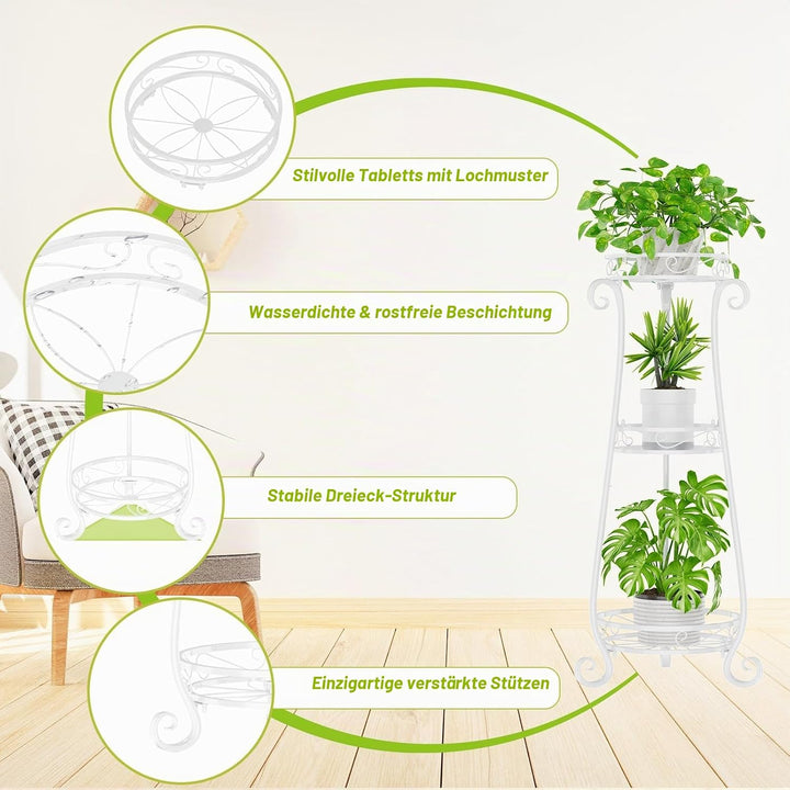 3 Etagen Blumenständer Pflanzenständer Blumenetagere Pflanzenregal aus Metall für grosse Töpfe Indoo