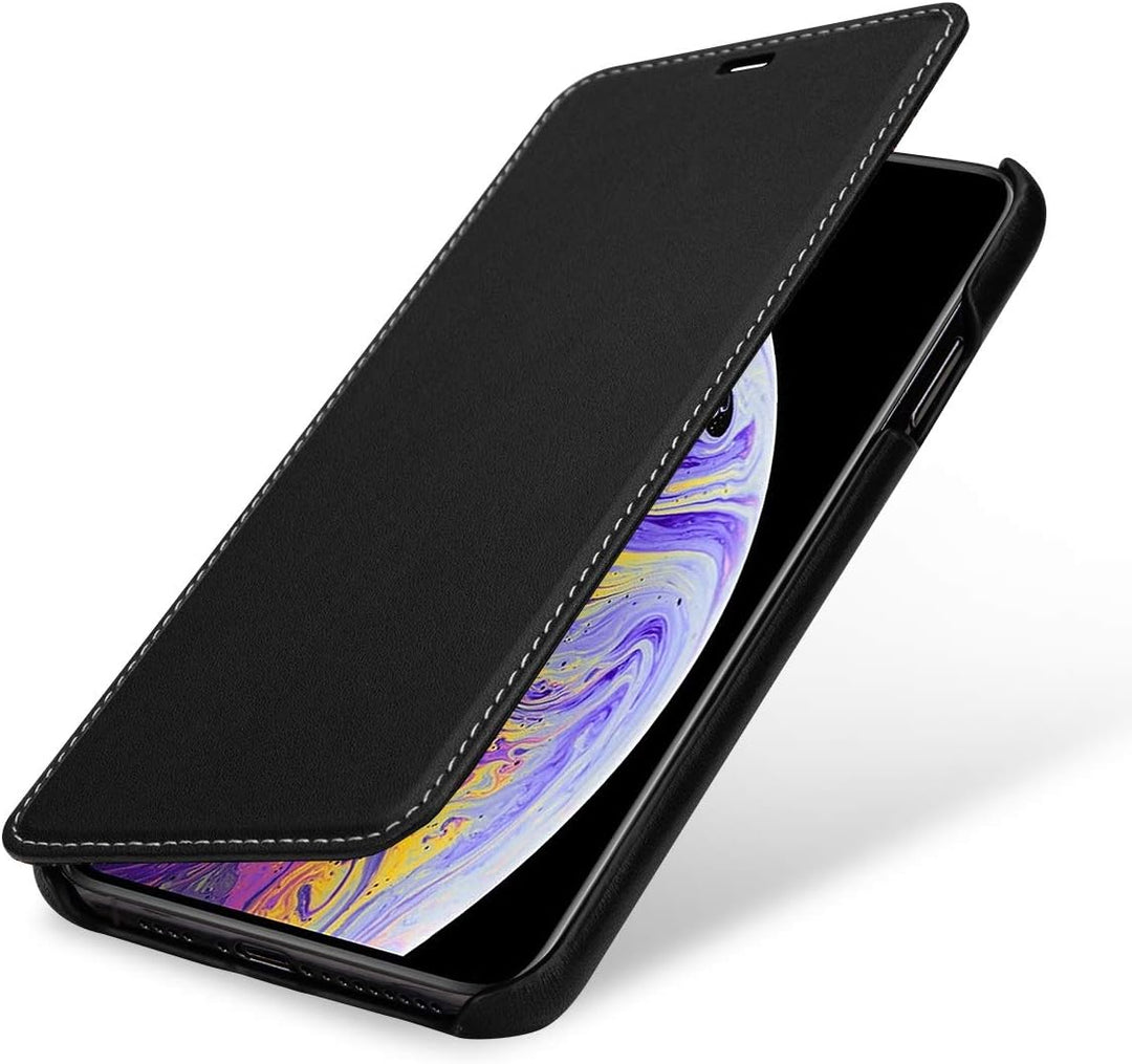 STILGUT Schutz-Hülle kompatibel mit iPhone XS Max Book Type aus Echtleder, schwarz Nappa, schwarz Na