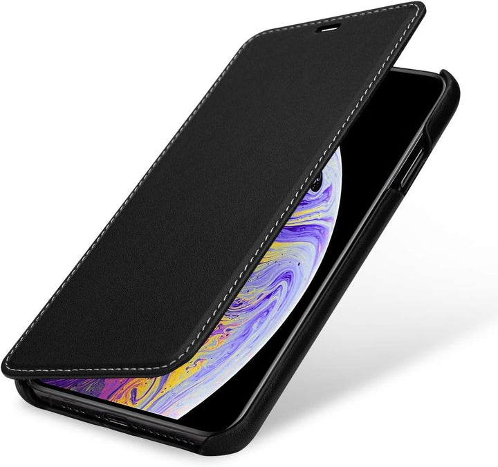 STILGUT Schutz-Hülle kompatibel mit iPhone XS Max Book Type aus Echtleder, schwarz Nappa, schwarz Na