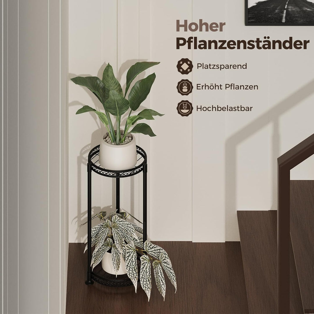 Bamworld Blumenständer Hoch Schwarz – Pflanzenständer aus Metall für Balkon & Wohnzimmer – Elegantes