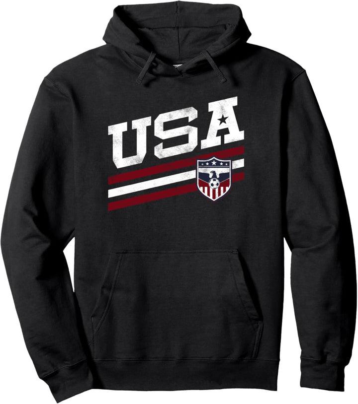 Trendy USA Red White Stripes Soccer Team Patch Logo Pullover Hoodie