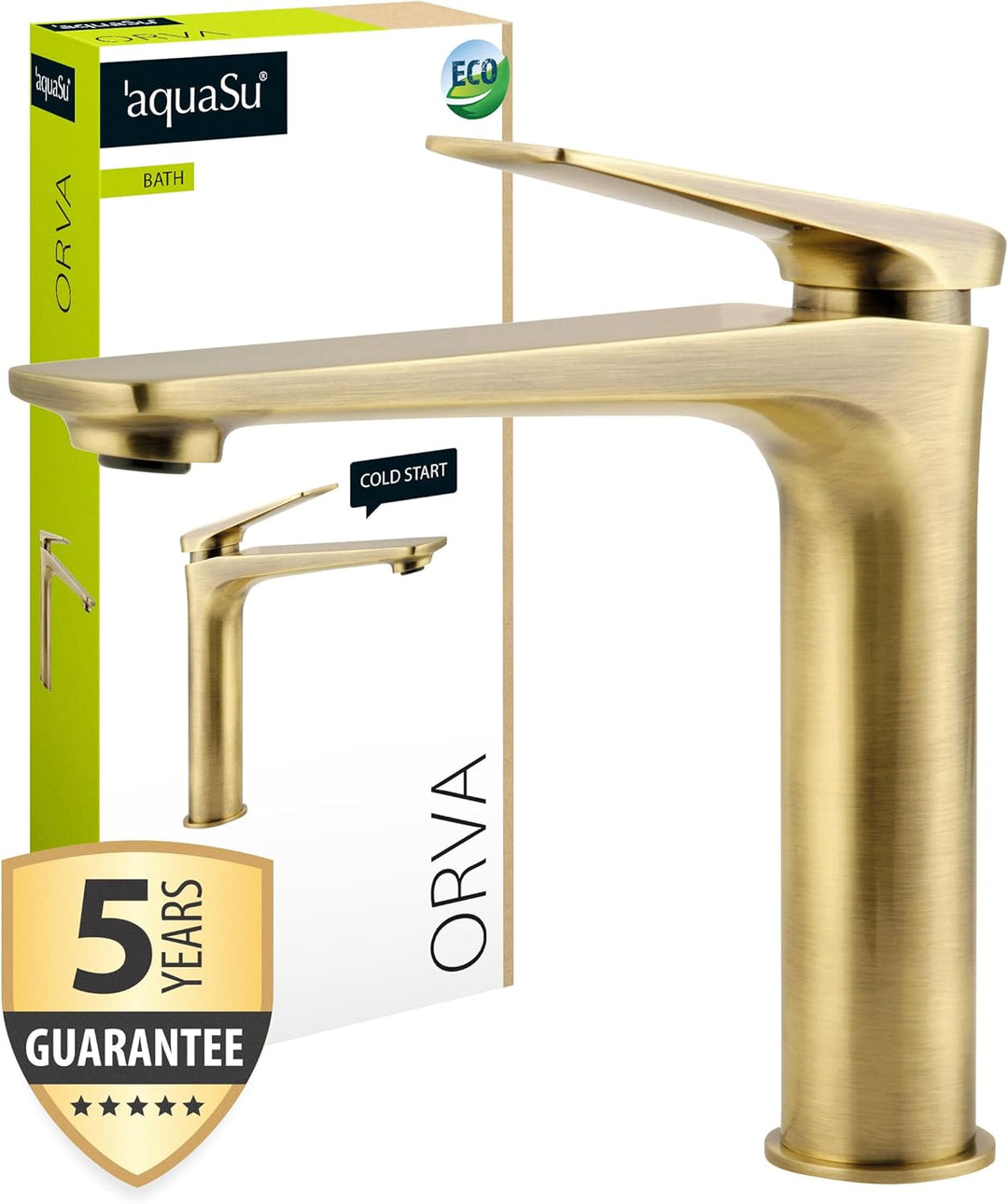 'aquaSu® Mittelhohe Waschtischarmatur Orva in Bronze, mit Wasserspar-Mischdüse, Kosten sparende Kalt