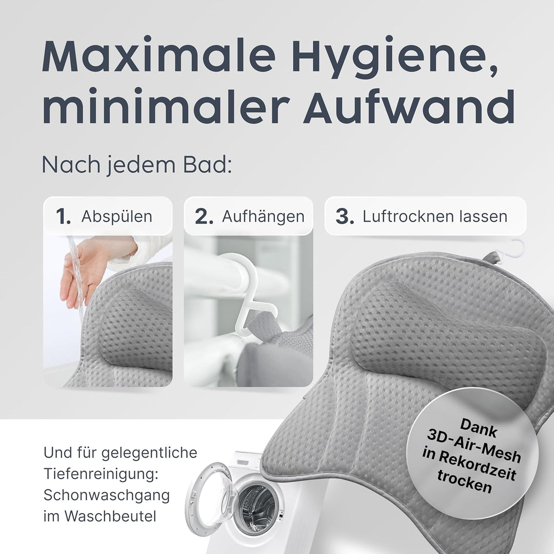 Vesta+ Badewannenkissen Grau L mit Saugnäpfen, Badekissen Testsieger als Badewannenkissen Nacken &amp; N