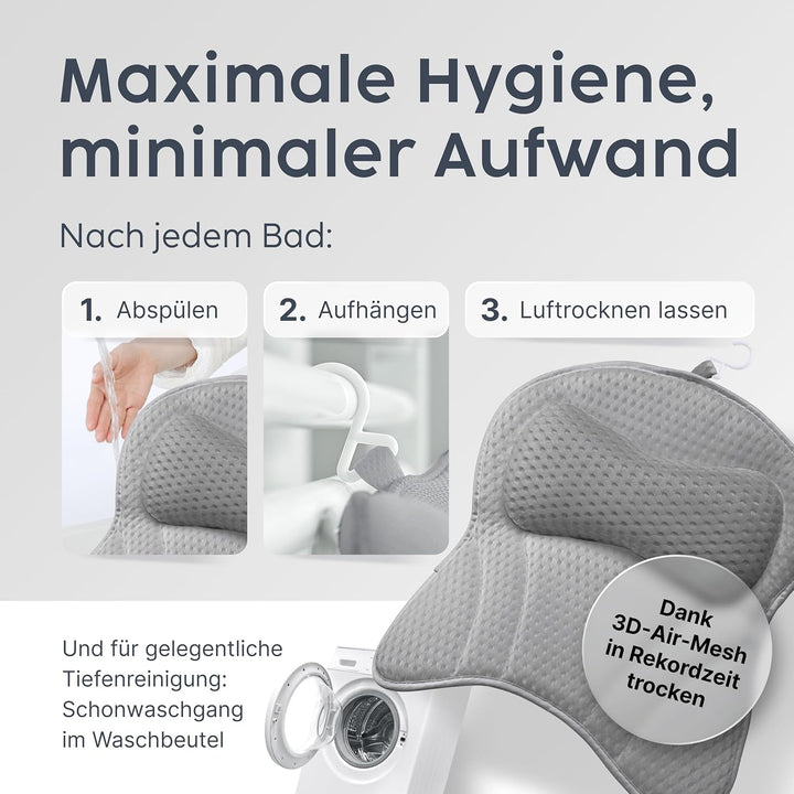 Vesta+ Badewannenkissen Grau L mit Saugnäpfen, Badekissen Testsieger als Badewannenkissen Nacken &amp; N