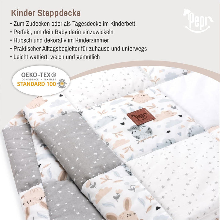 Pepi - Patchwork Baby Bettdecke und Kissen - Baby Decke und Kissen Set - Kinderbettdecke - Bettdecke