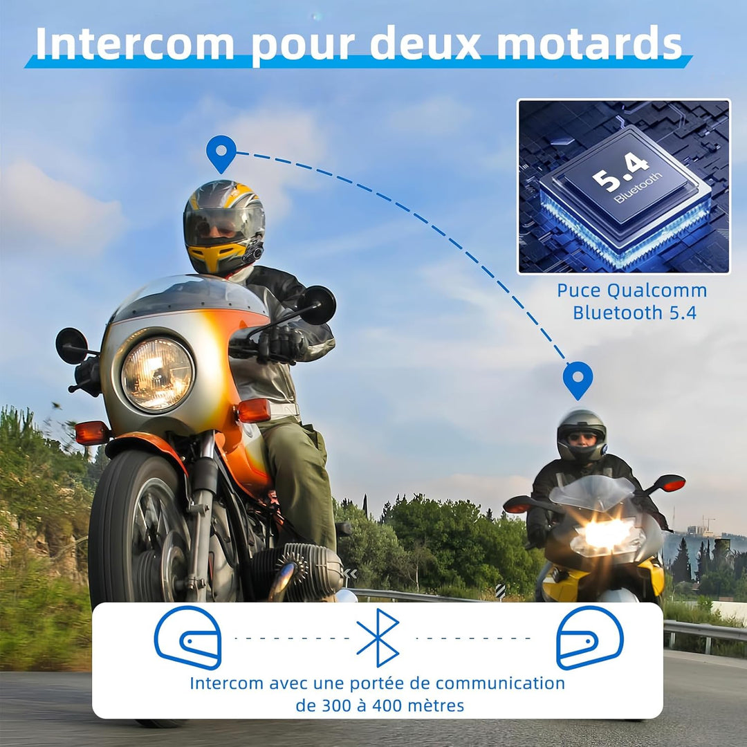WAYXIN T2 Motorrad Headset mit Gegensprechanlage,Helm Kommunikationssystem für 2 Personen in Reichwe