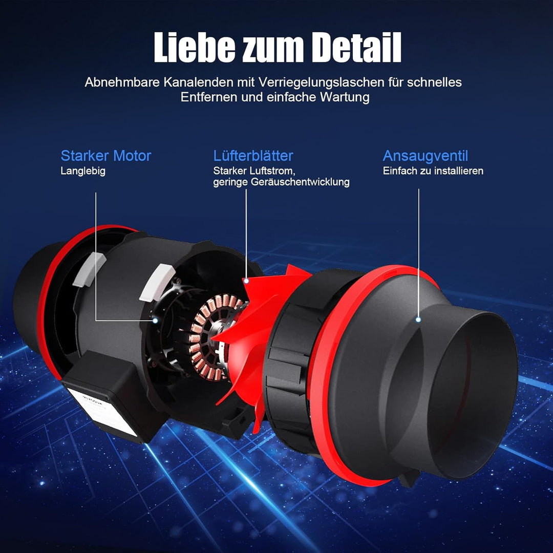 100 mm Einstellbar Rauchabzug Rohrventilator Inline-Kanalventilator, 310 m3/h Abluftventilator Lüfte