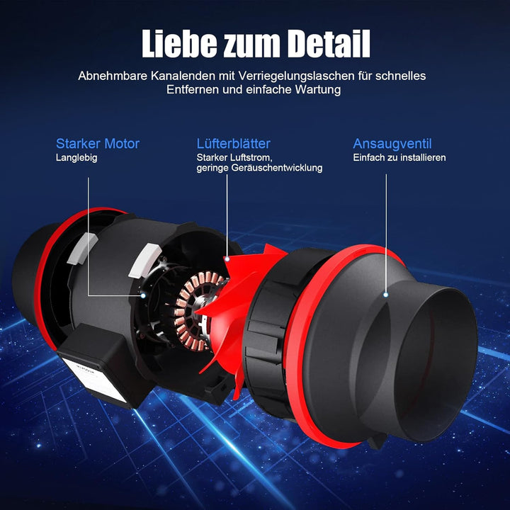 100 mm Einstellbar Rauchabzug Rohrventilator Inline-Kanalventilator, 310 m3/h Abluftventilator Lüfte