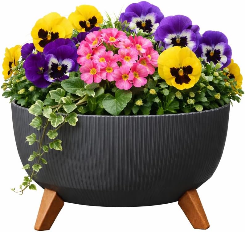 MELTOM Blumentopf Schale mit Füssen Einsatz Kräutertopf Übertopf Pflanzschale Eco Recycled (Anthrazi