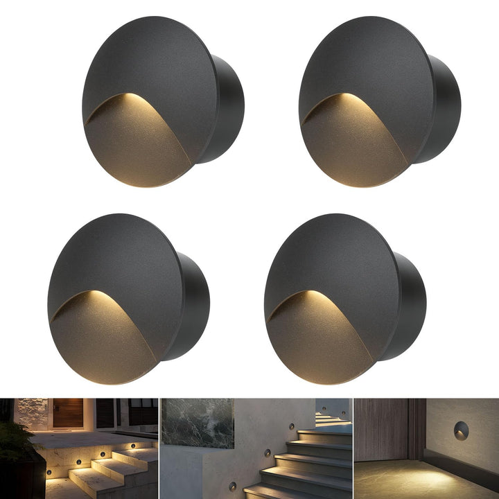 Arotelicht 4er LED Wandleuchte Warmweiss 3000K Aluminium Treppenlicht 230V Rund Einbaustrahler 3W Tr