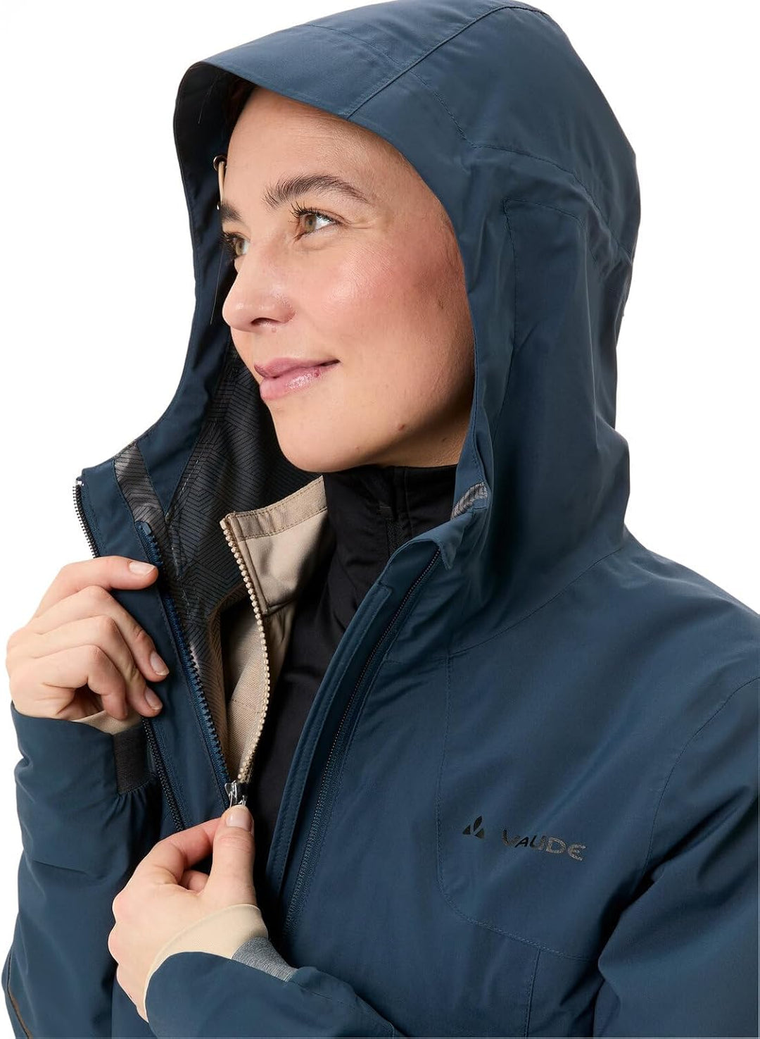 VAUDE Women's Yaras 3in1 Jacket - Winterjacke Damen - Doppeljacke zum Radfahren, 36 dark sea/linen