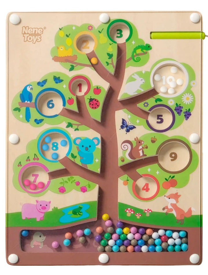 Nene Toys Montessori Magnetspiel Labyrinth – Holz Lernspielzeug Farben &amp; Zahlen ab 2 3 4 5 Jahre – M