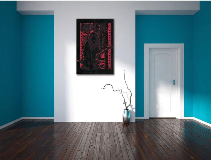 Dark Roar watercolor black Bild auf Leinwand, XXL riesige Bilder fertig gerahmt mit Keilrahmen, Kuns