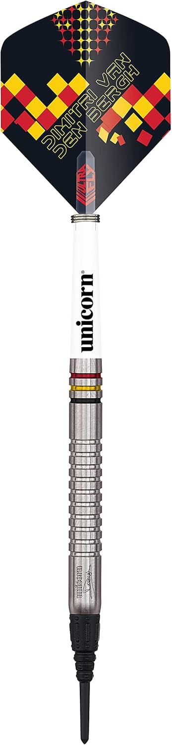 Unicorn Dart Set, Dimitri Van den Bergh, Premier, 90/70% Wolfram, Stahlspitze & Soft Tip, 18g bis 25