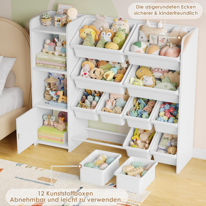 FOREHILL Kinderregal mit 12 Boxen Kinderschrank Holz Bücherregal für Kinder Aufbewahrungsbox Kinderz