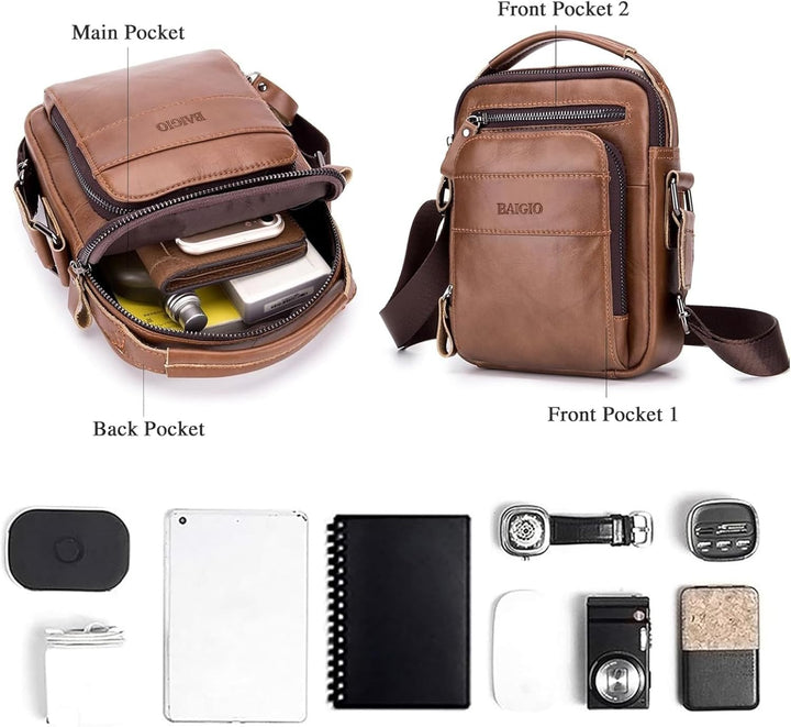 BAIGIO Leder Umhängetasche Herren Schultertasche Vintage Männer Tasche Crossbody Bag Herrentasche zu