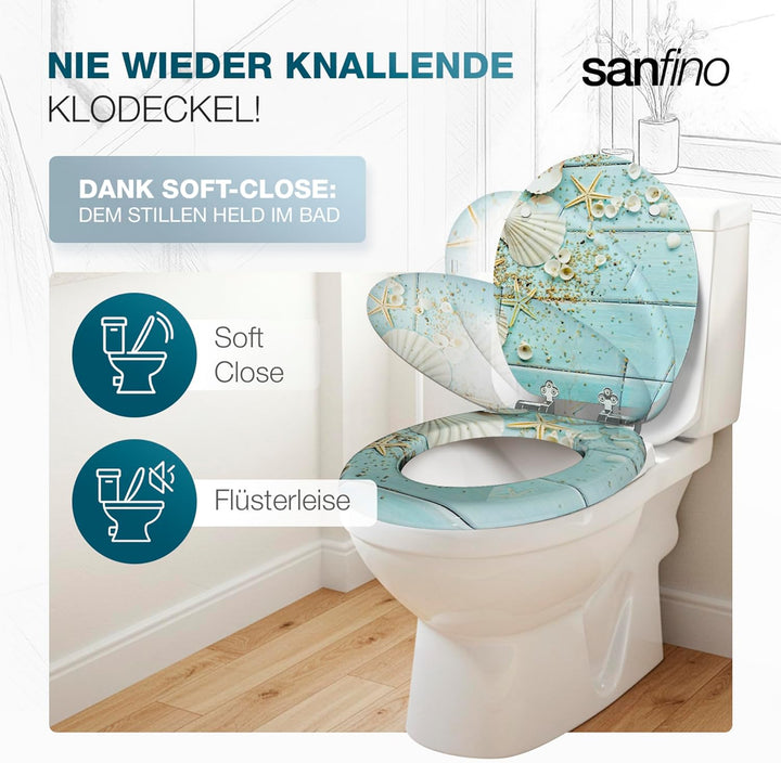 Premium WC Sitz mit Absenkautomatik – hochwertige Toilettendeckel aus Holz, viele bunte Motive, hohe