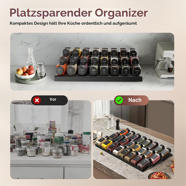 Gewürzgläser mit Regal [24 x 120ml] + 372 Gewürzetiketten, Gewürzregal Schublade mit Gläsern mit 6 G