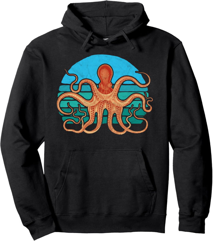 Retro Octopus Artistic Vintage Minimalist Graphic Pullover Hoodie